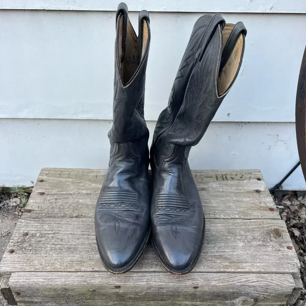 Vintage Dan Post Gray Almond Toe Cowboy Western Boots Size 9D